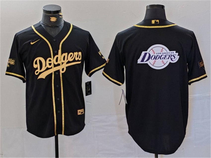Men's Black Gold Los Angeles Dodgers Team Big Logo World Series Champions Cool Base Stitched Baseball Jersey